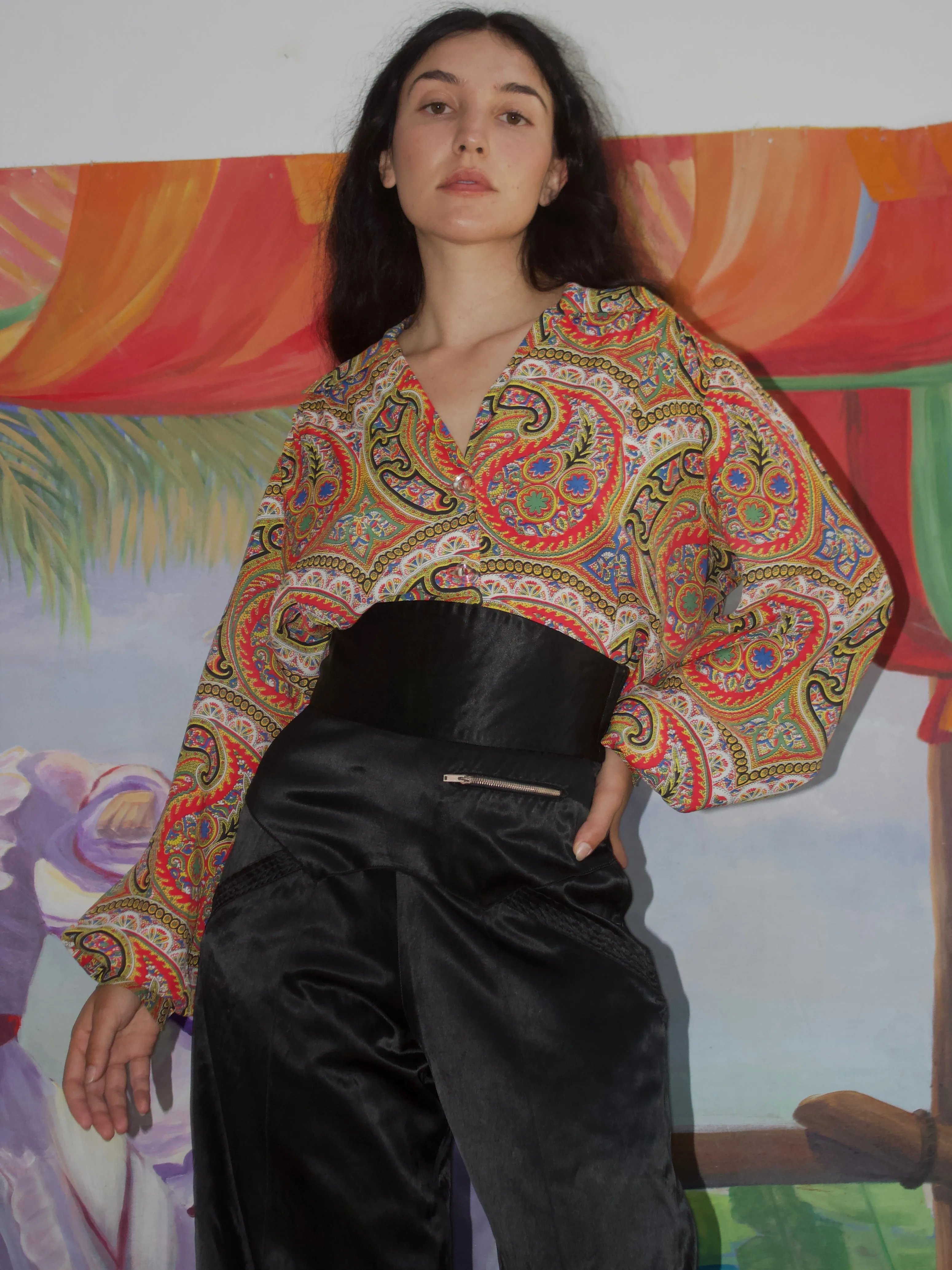 1940s Built Up Waist Satin Side Zip Palazzo Pant *Huge Pockets *Zip Pocket