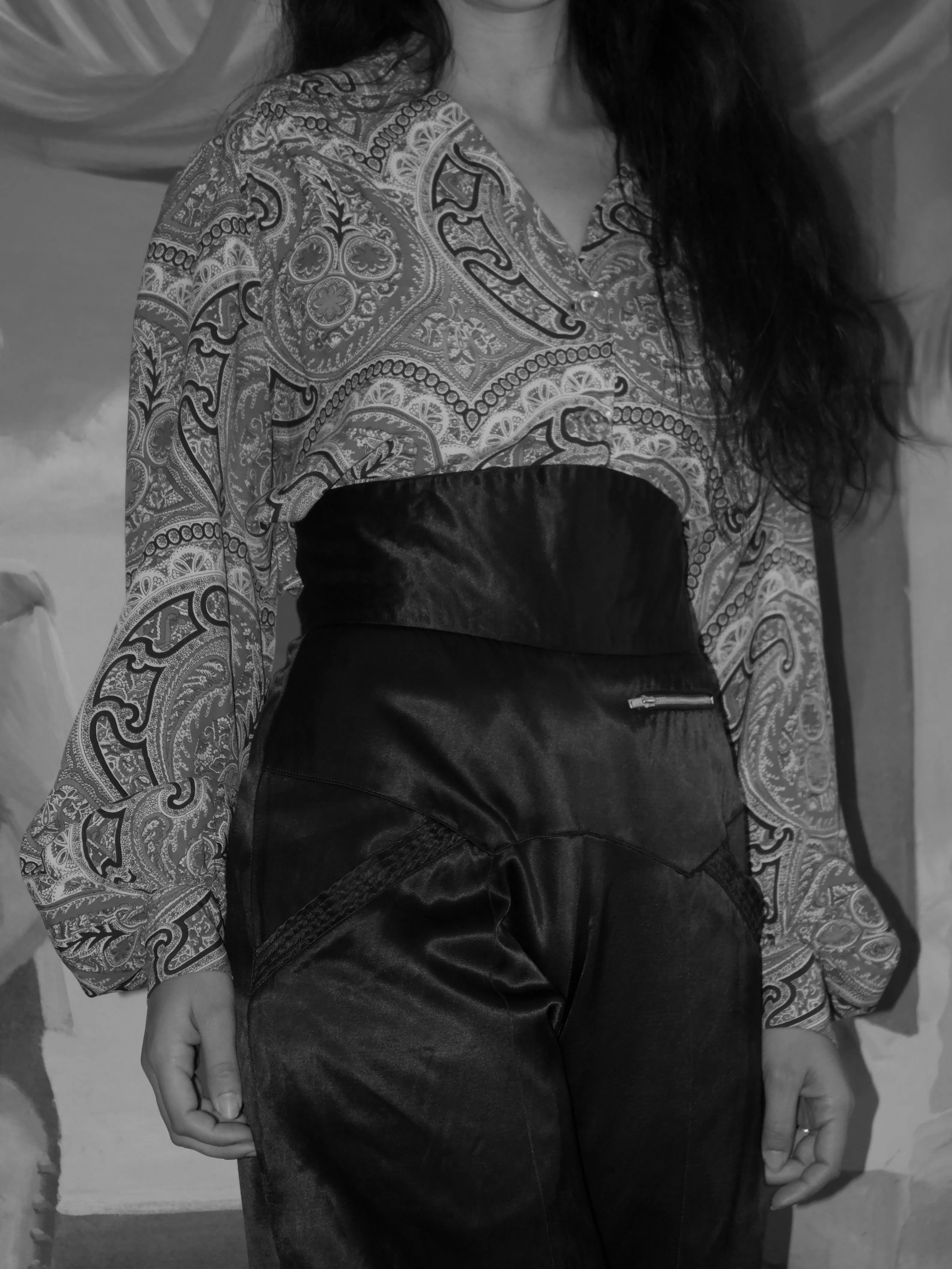 1940s Built Up Waist Satin Side Zip Palazzo Pant *Huge Pockets *Zip Pocket