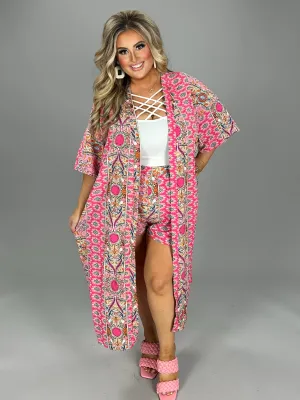 31 SET {Lovely Place} Pink Print Kimono w/Matching Shorts EXTENDED PLUS SIZE 4X