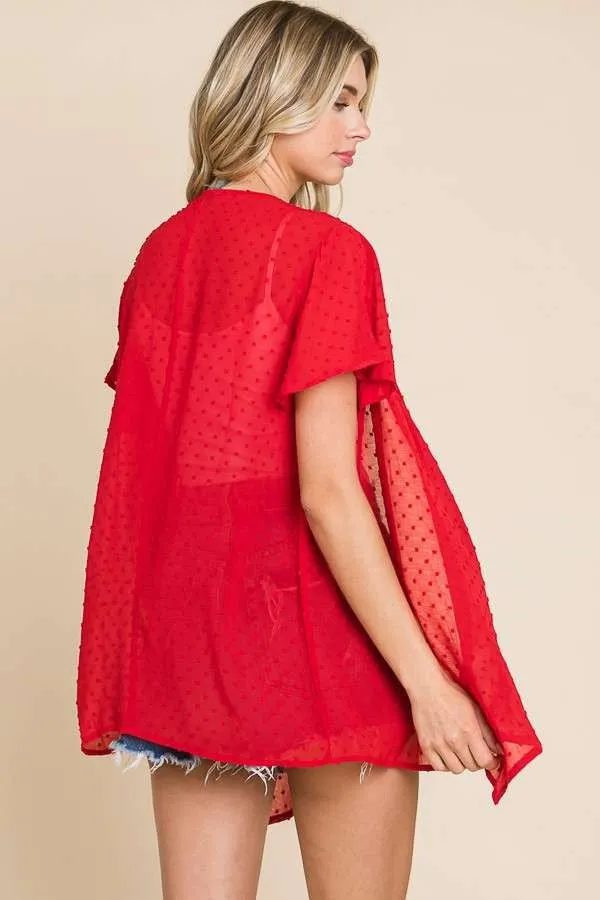 38 OT {Social Hour} Cherry Red Swiss Dot Drape Cardigan PLUS SIZE 1X 2X 3X