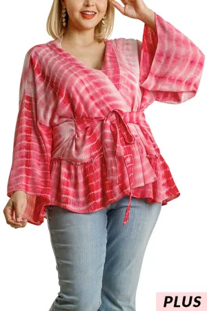 66 OT-E {Hello Beautiful} "UMGEE" Red Tie-Dye Kimono PLUS SIZE XL/1XL or 1XL/2XL