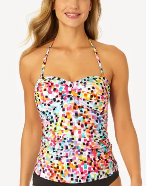 Abstract Dot Liz Twist Front Tankini Top