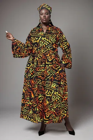 African Print Bell Sleeve Maxi Dress