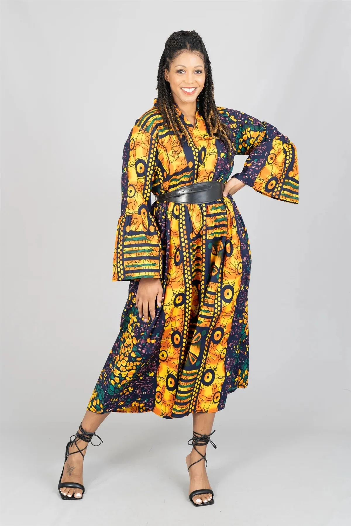 African Print Bell Sleeve Maxi Dress