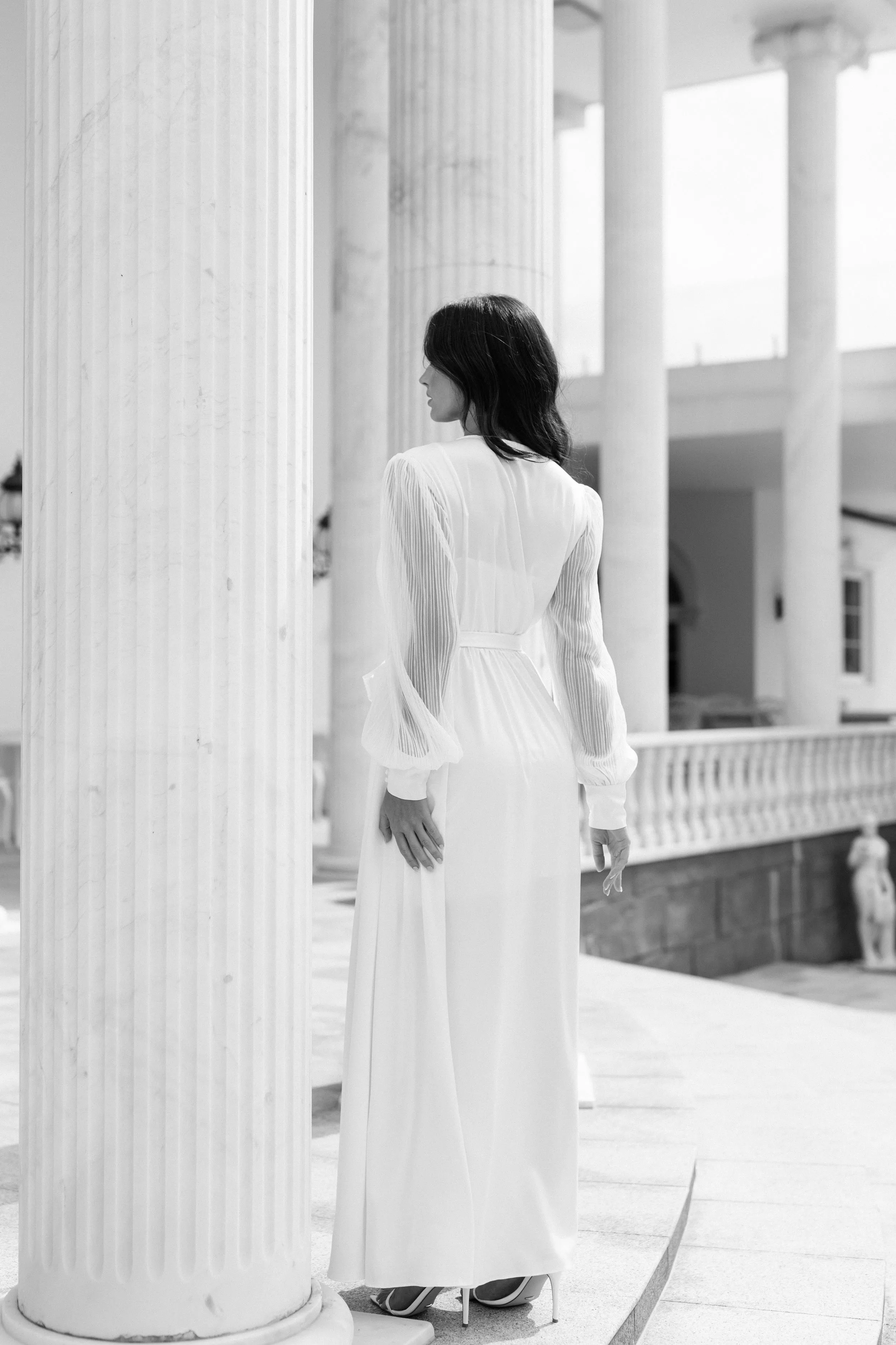 Alaina Pleated Sleeve Satin Maxi Bridal Robe - Includes Slip