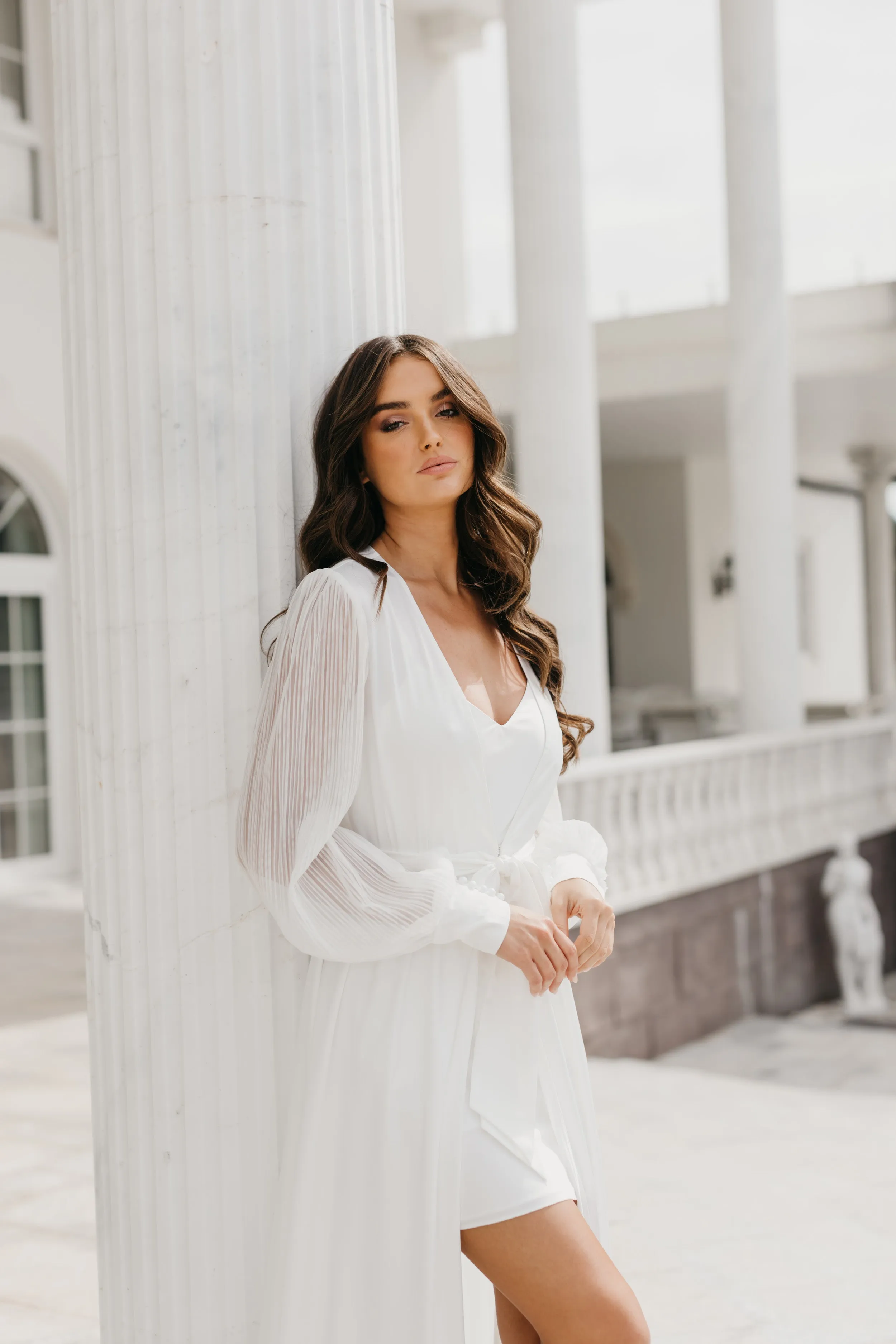 Alaina Pleated Sleeve Satin Maxi Bridal Robe - Includes Slip