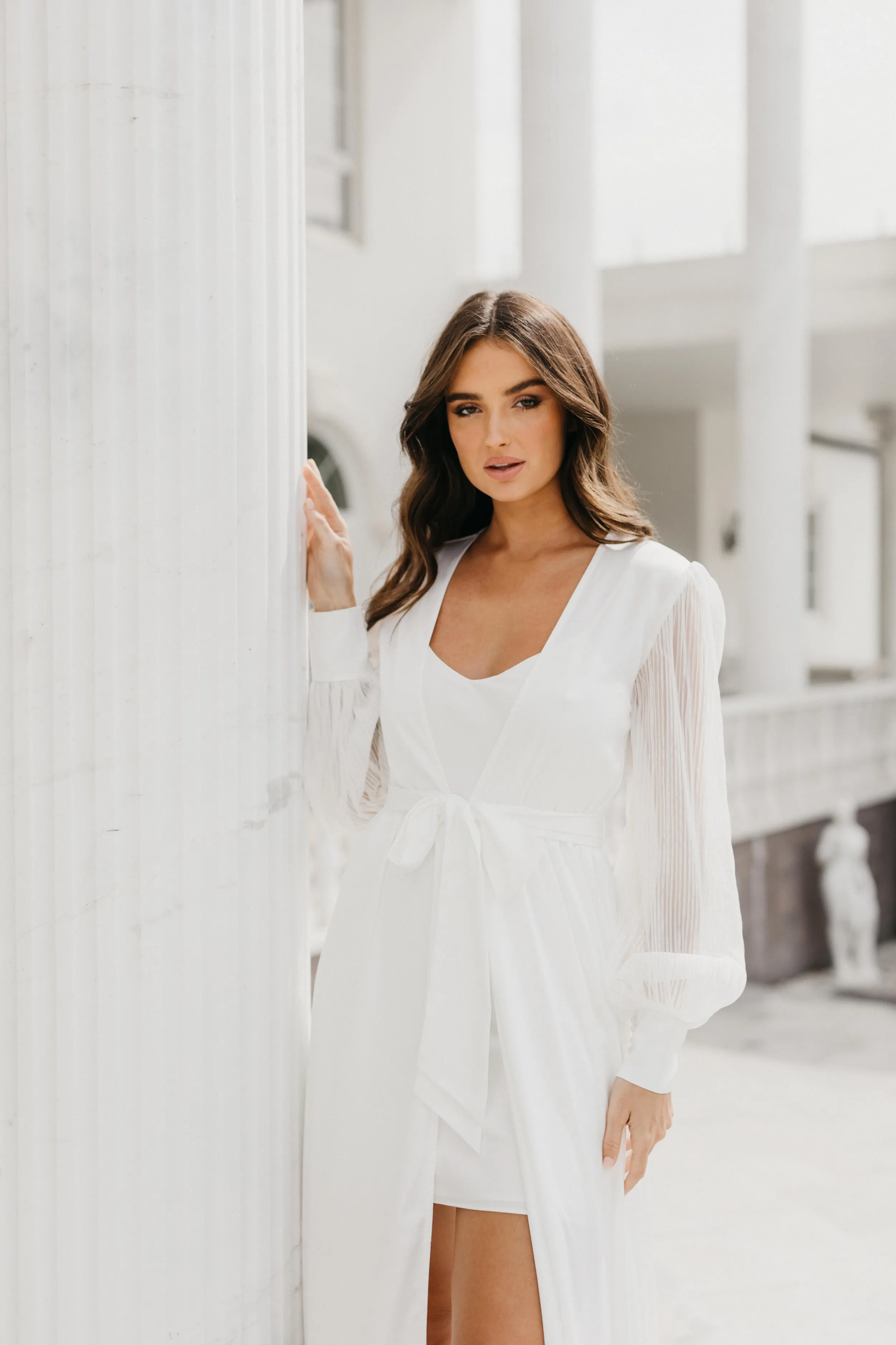 Alaina Pleated Sleeve Satin Maxi Bridal Robe - Includes Slip