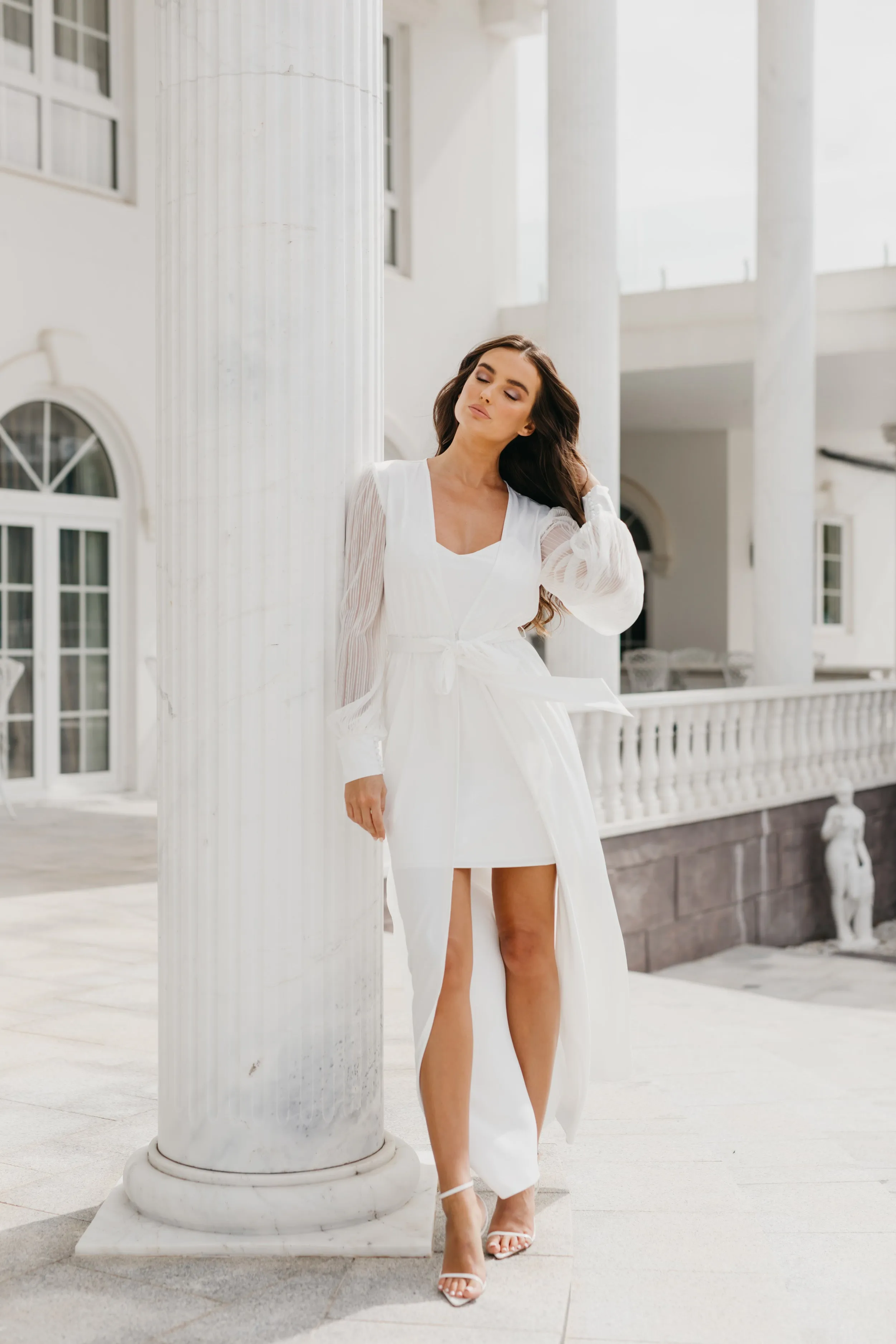 Alaina Pleated Sleeve Satin Maxi Bridal Robe - Includes Slip
