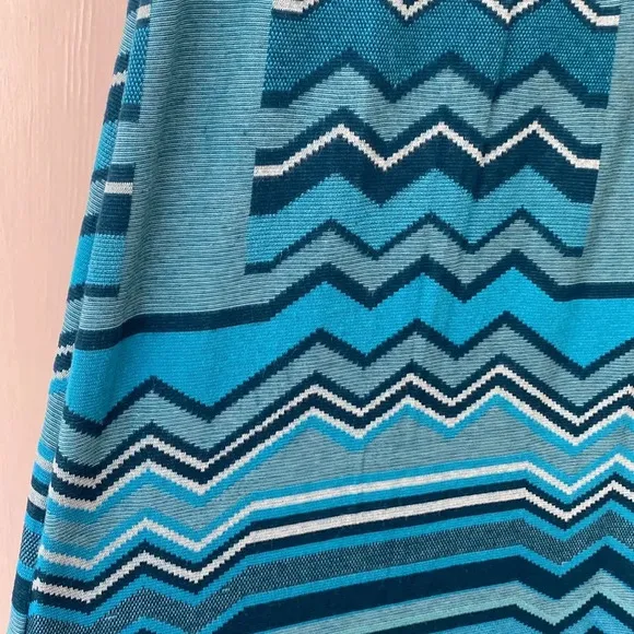 Alexis Maxi Skirt Patchwork Pattern Blue Size Medium Coasta Grandma Knit Made US