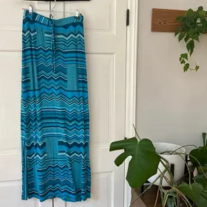 Alexis Maxi Skirt Patchwork Pattern Blue Size Medium Coasta Grandma Knit Made US