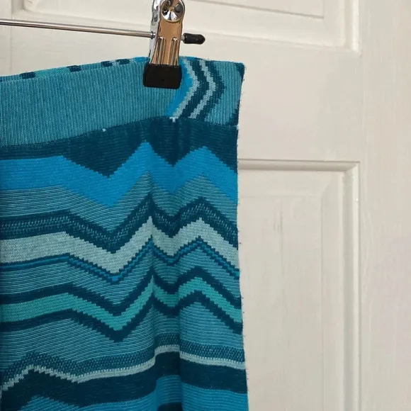 Alexis Maxi Skirt Patchwork Pattern Blue Size Medium Coasta Grandma Knit Made US