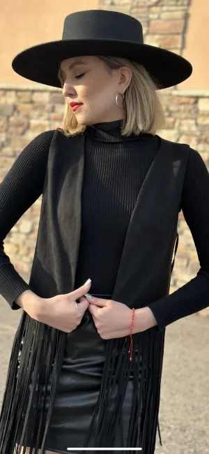 Amelia Black Suade Fringe Cardigan