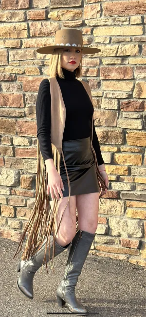 Amelia Honey Suade Fringe Cardigan