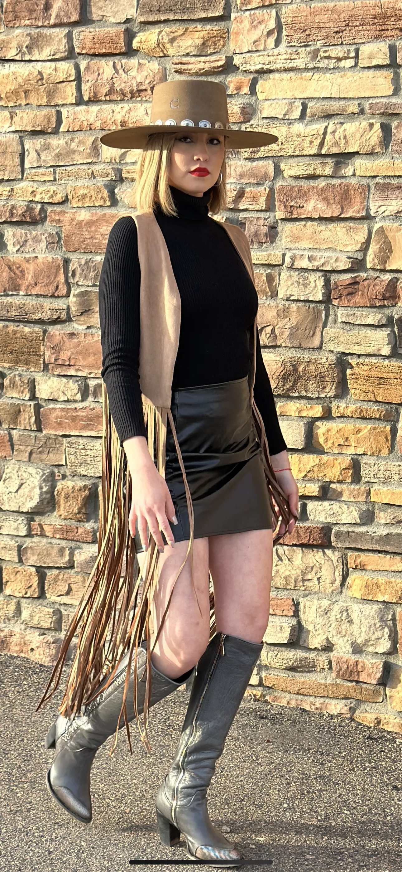 Amelia Honey Suade Fringe Cardigan