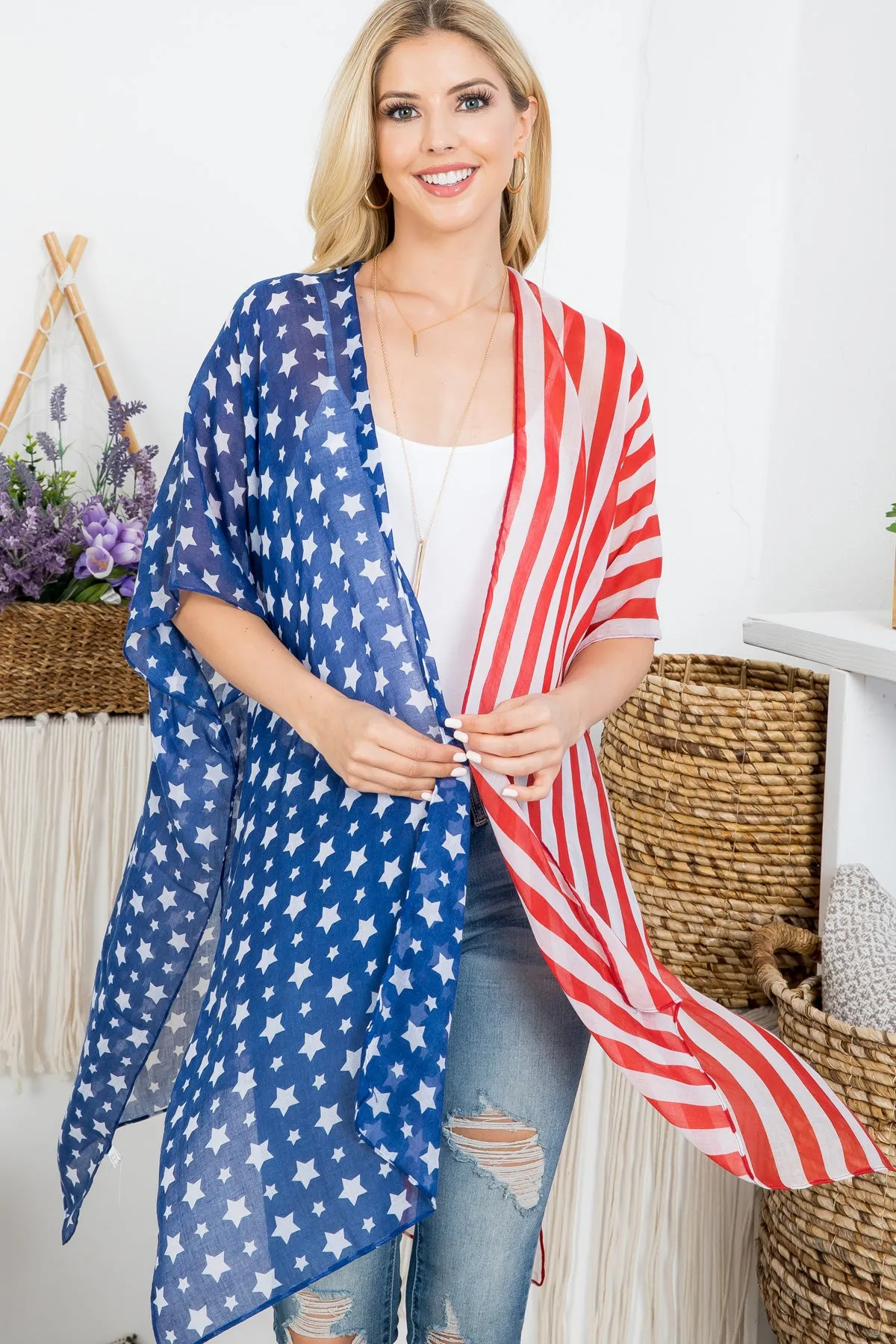 AMERICAN FLAG OPEN FRONT KIMONO