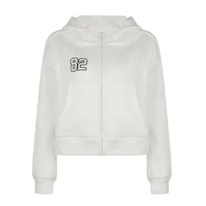 American streetoversizeStyle Embroidered Hooded Solid Color Hoodie Female Loose Pockets Zipper Cardigan Outerwear Tide