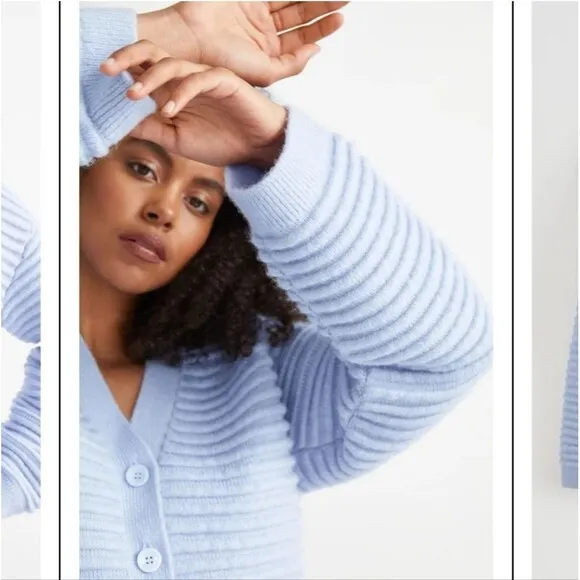 &amp; Other Stories Atelier baby blue crop wool knit button front cardigan sweater
