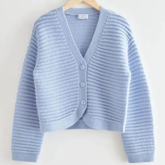 &amp; Other Stories Atelier baby blue crop wool knit button front cardigan sweater