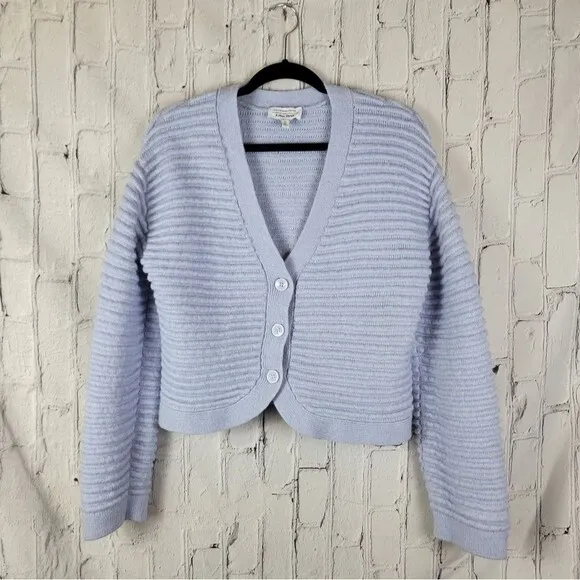 &amp; Other Stories Atelier baby blue crop wool knit button front cardigan sweater