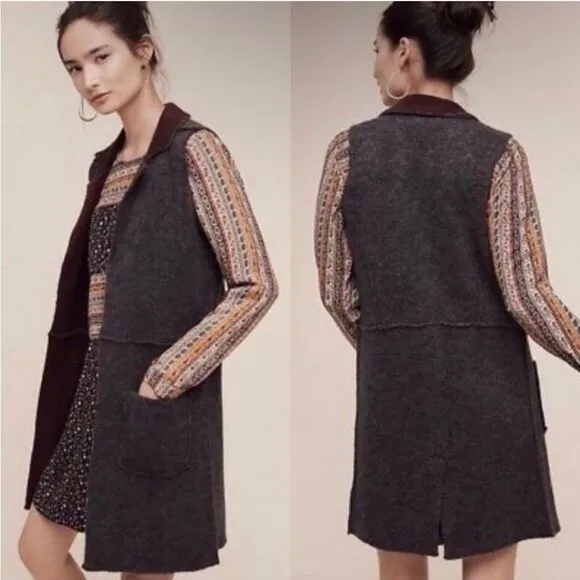 Anthropologie Moth Morris wool blend open front duster sleeveless sweater vest