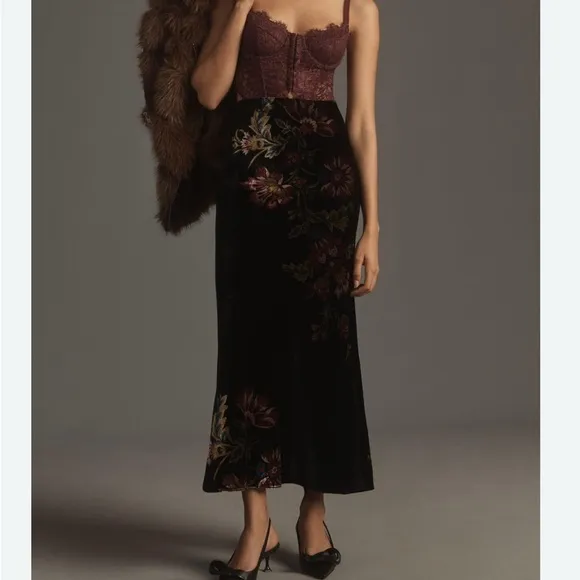 Anthropologie The Tilda Maxi Slip Skirt: Velvet Edition