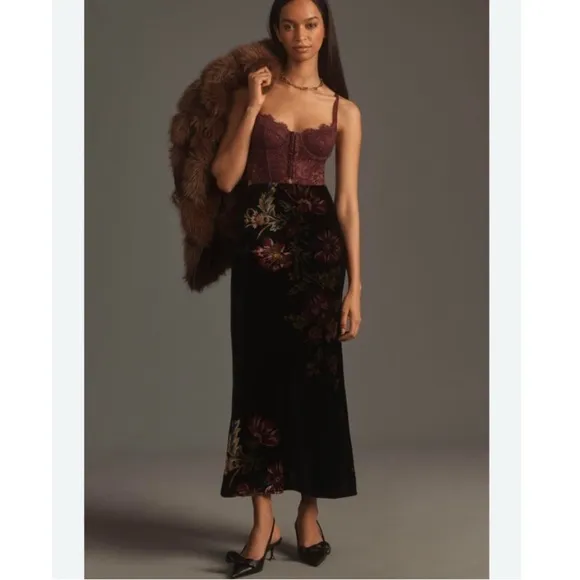 Anthropologie The Tilda Maxi Slip Skirt: Velvet Edition