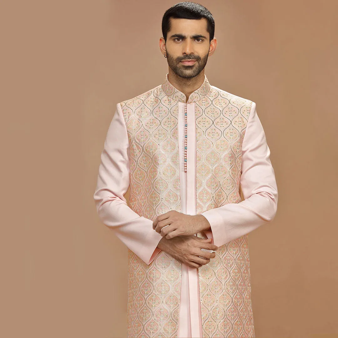 Art Silk Indo Western Set In Light Pink