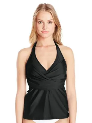 Athena Black Finesse Halter Wrap Tankini Top Swimwear Size 12