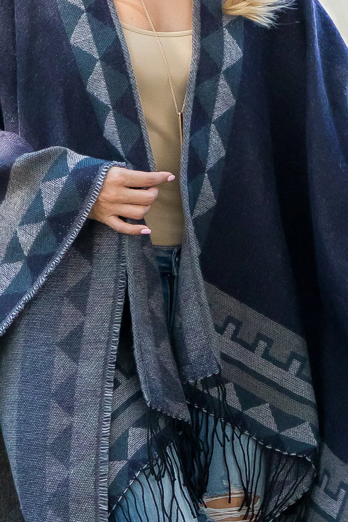 AZTEC BORDER LINE FRINGE KIMONO WRAP