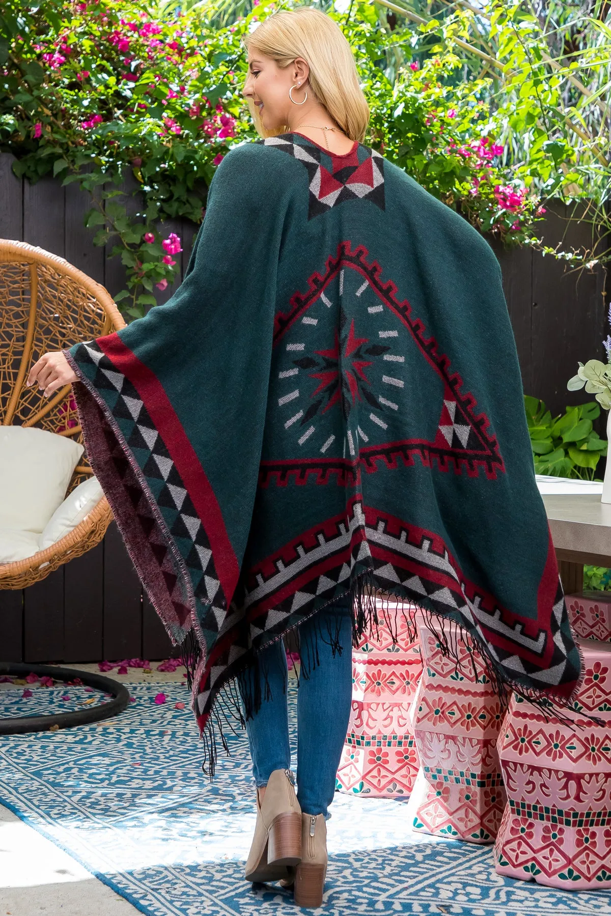 AZTEC BORDER LINE FRINGE KIMONO WRAP