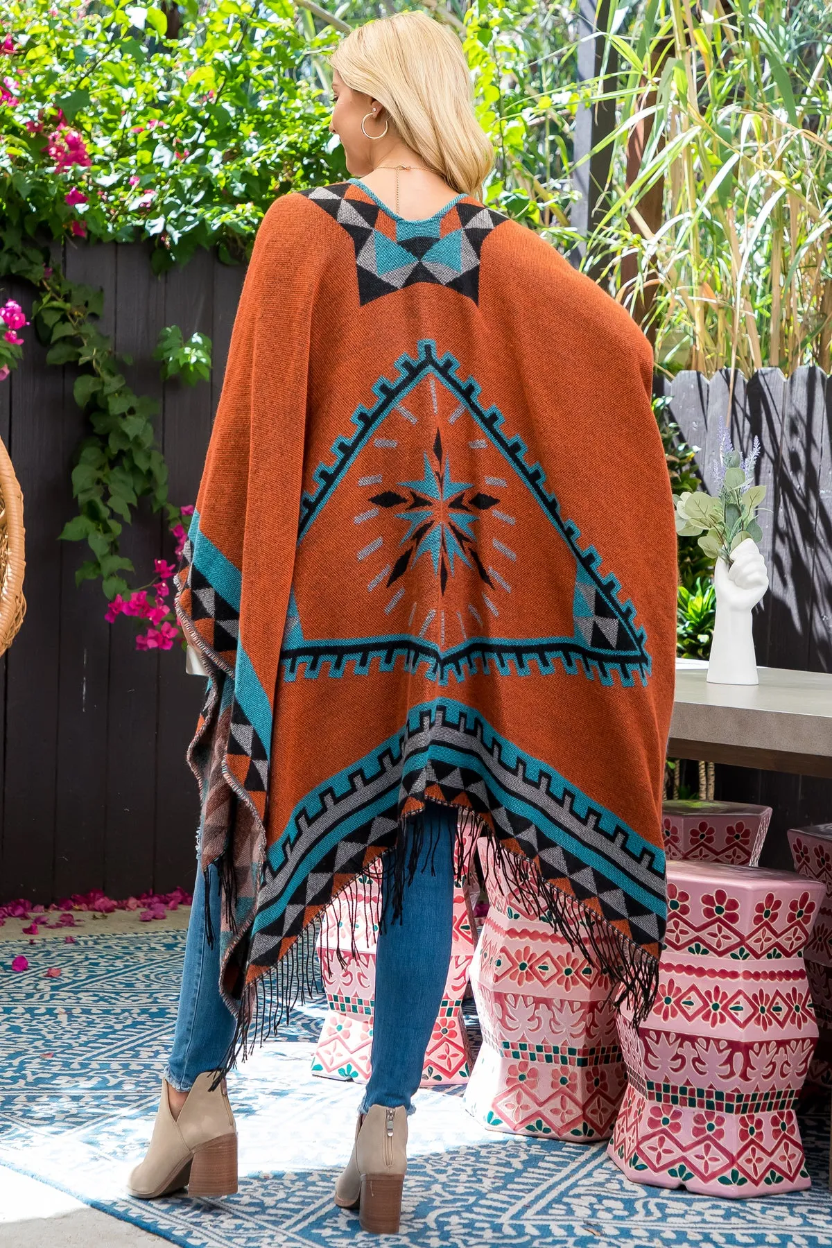 AZTEC BORDER LINE FRINGE KIMONO WRAP