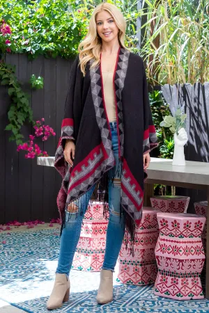 AZTEC BORDER LINE FRINGE KIMONO WRAP