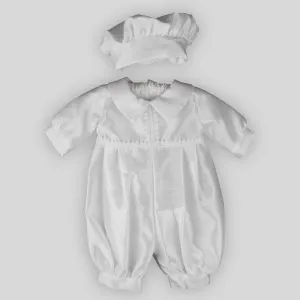 Baby Boys White Christening Baptism Outfit Suit Romper with Hat