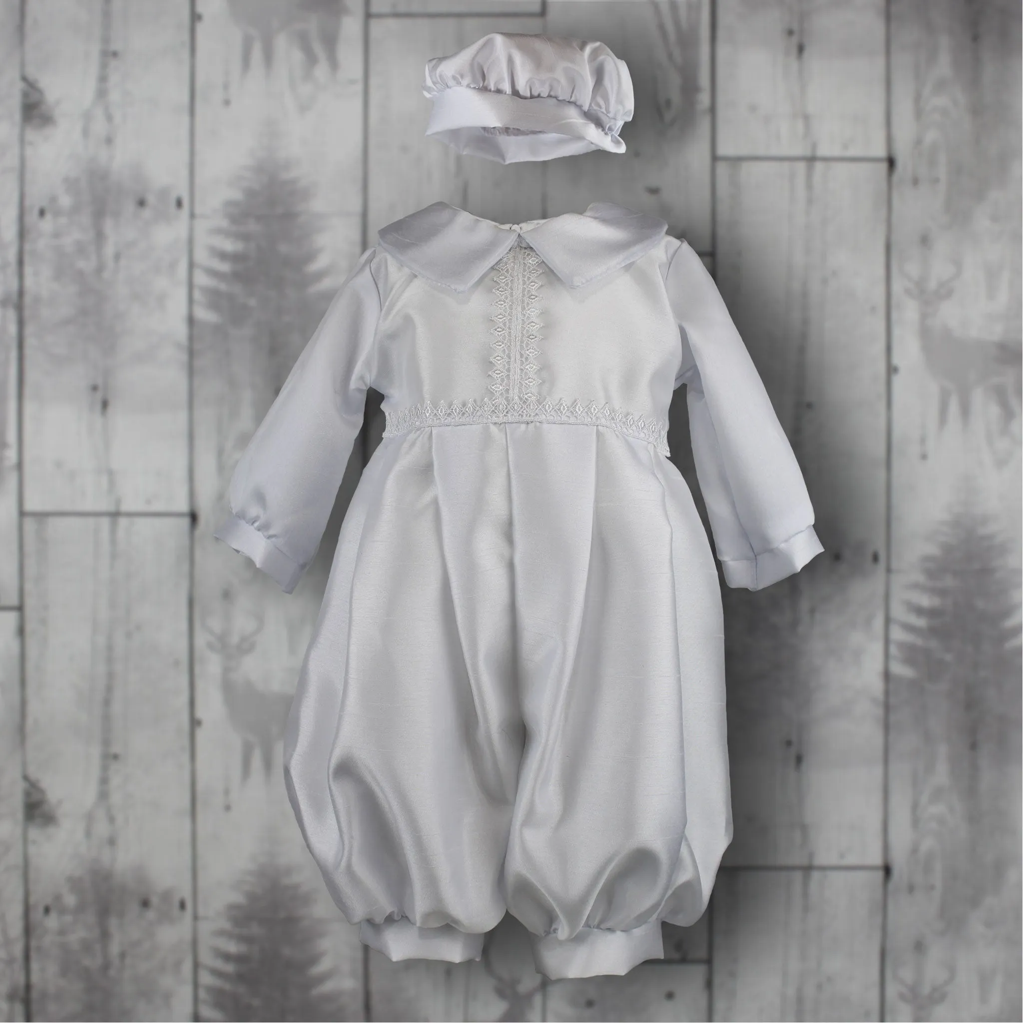 Baby Boys White Christening Baptism Outfit Suit Romper with Hat