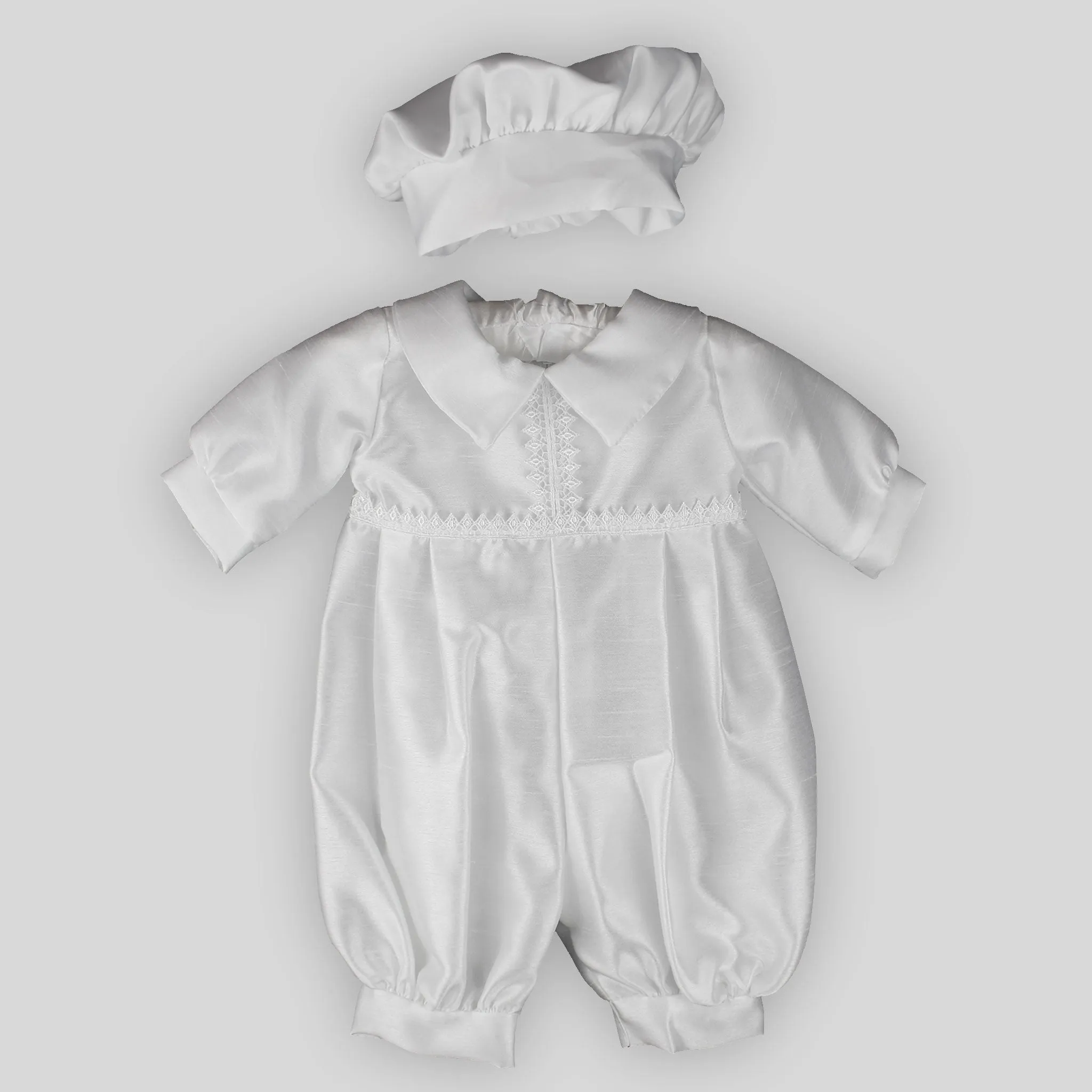 Baby Boys White Christening Baptism Outfit Suit Romper with Hat