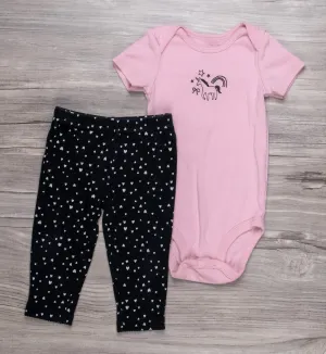 BABY GIRL SIZE 9 MONTHS - CARTER'S, 2 Piece Matching Unicorn Graphic Outfit EUC B25
