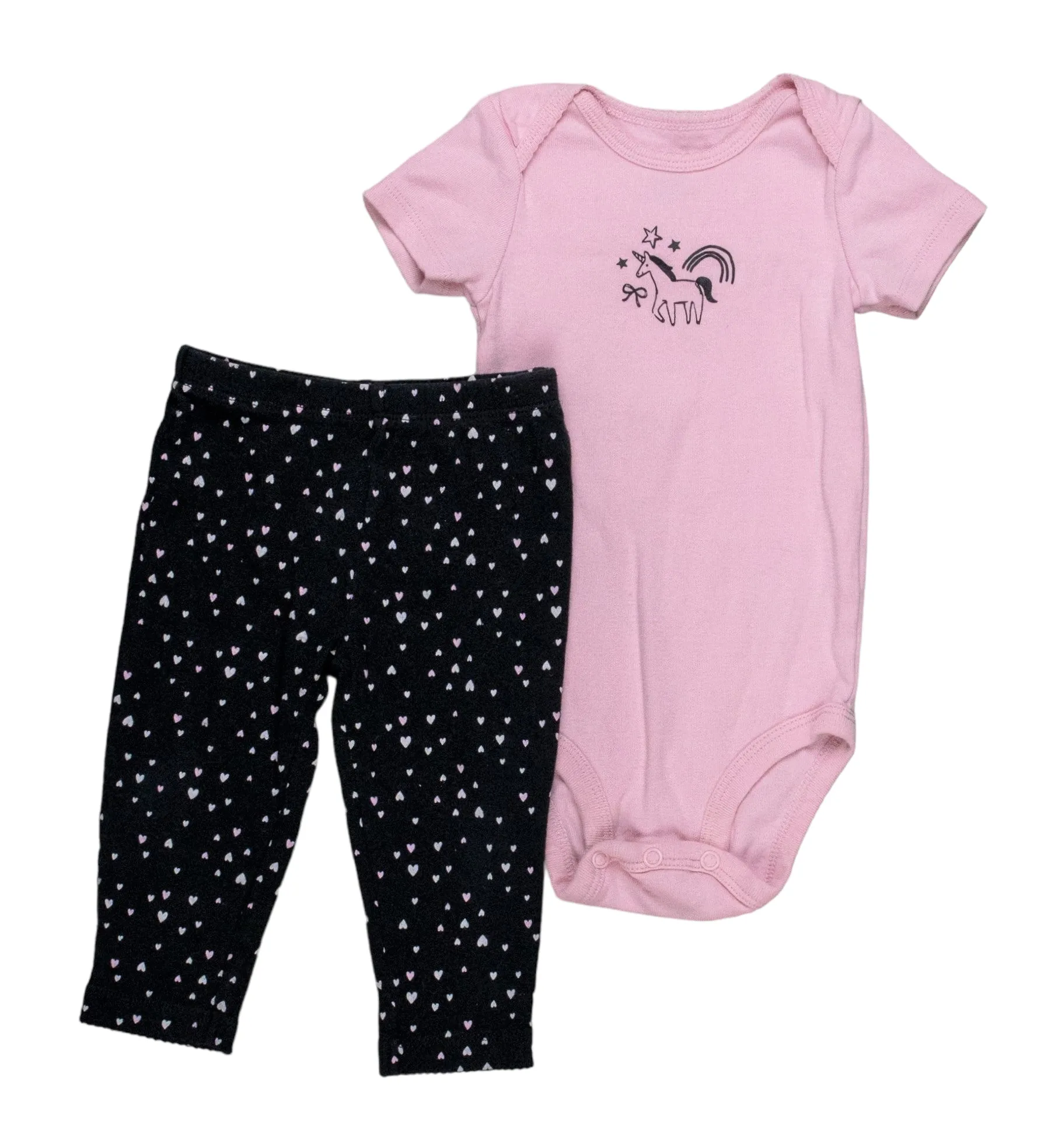 BABY GIRL SIZE 9 MONTHS - CARTER'S, 2 Piece Matching Unicorn Graphic Outfit EUC B25
