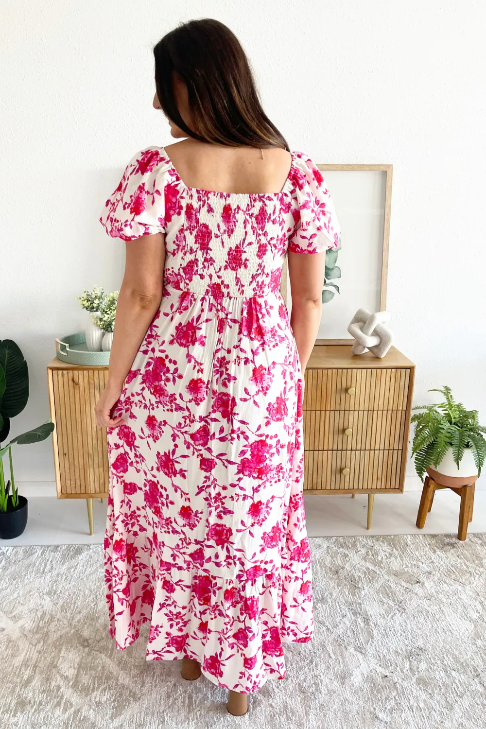 Balloon Sleeve Floral Print Maxi Dress