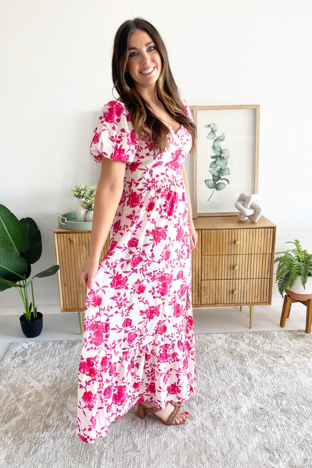 Balloon Sleeve Floral Print Maxi Dress