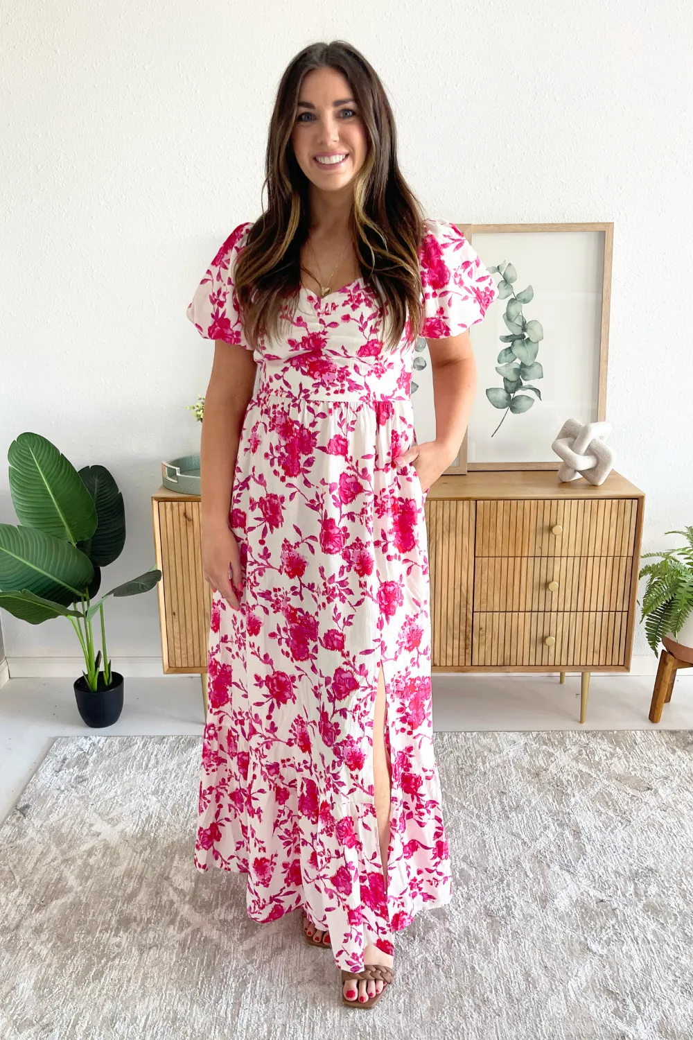 Balloon Sleeve Floral Print Maxi Dress