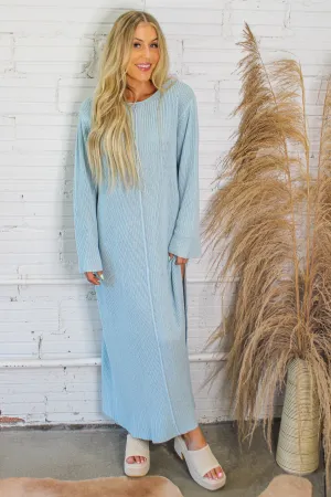 Beachside Knit Maxi Dress - Dusty Blue