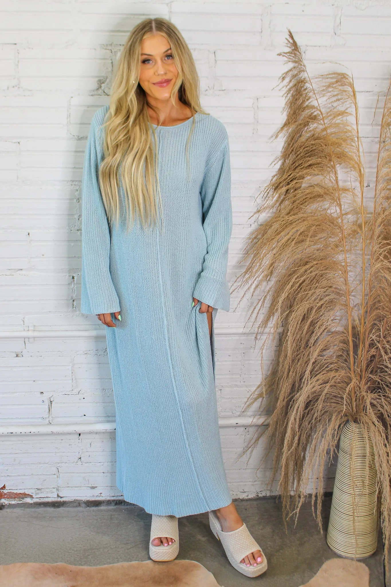 Beachside Knit Maxi Dress - Dusty Blue