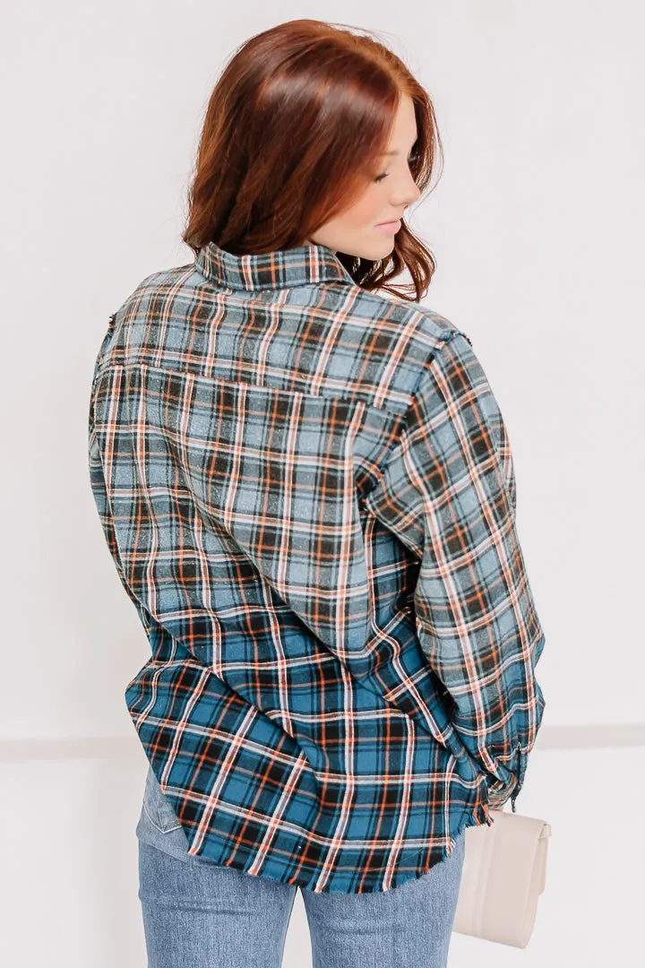 Better Off Bleached Plaid Top | Vintage Navy