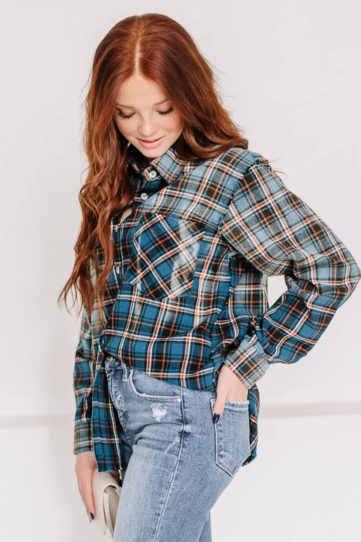 Better Off Bleached Plaid Top | Vintage Navy