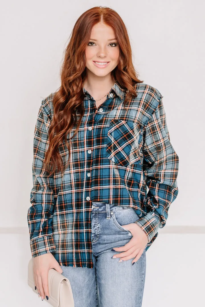 Better Off Bleached Plaid Top | Vintage Navy