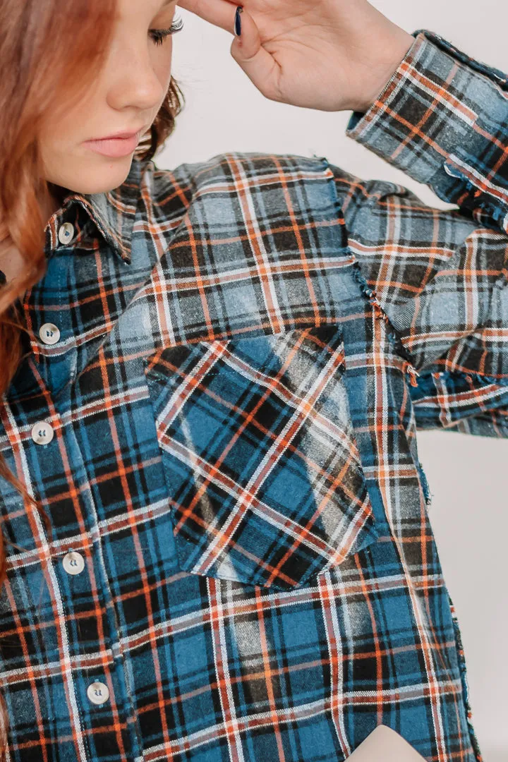 Better Off Bleached Plaid Top | Vintage Navy