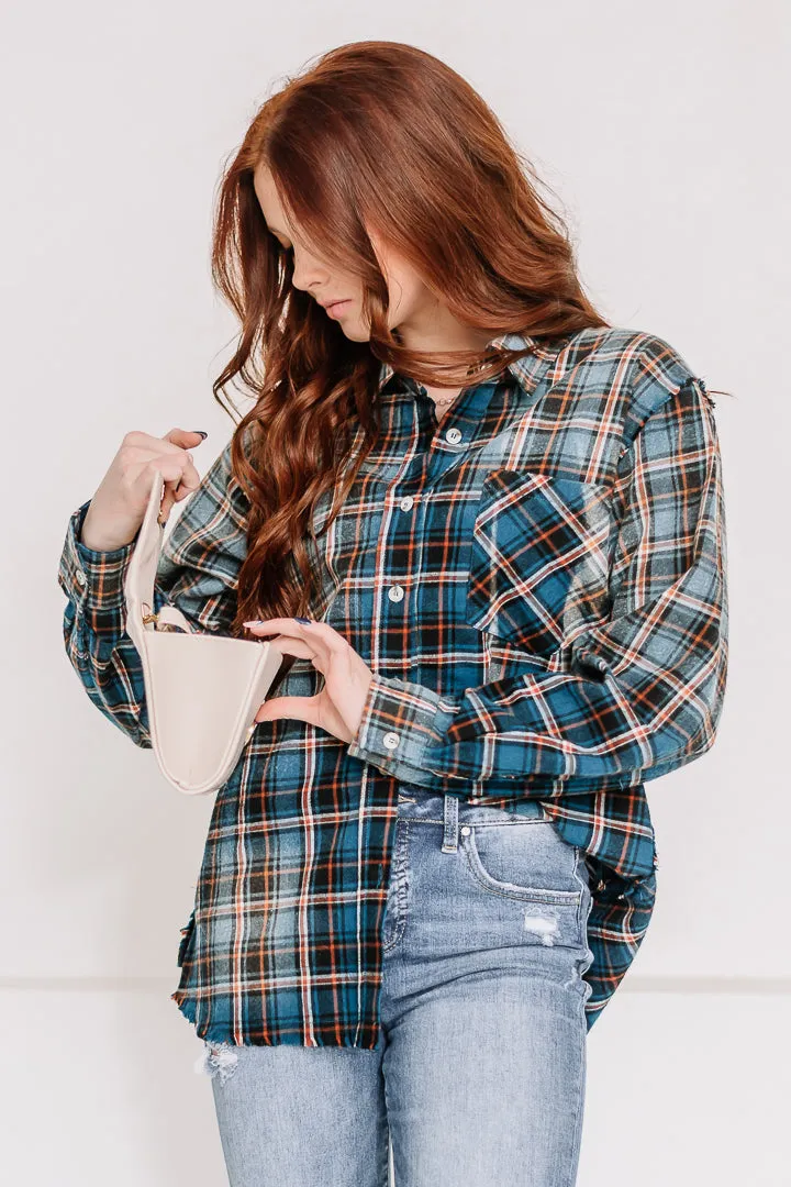 Better Off Bleached Plaid Top | Vintage Navy
