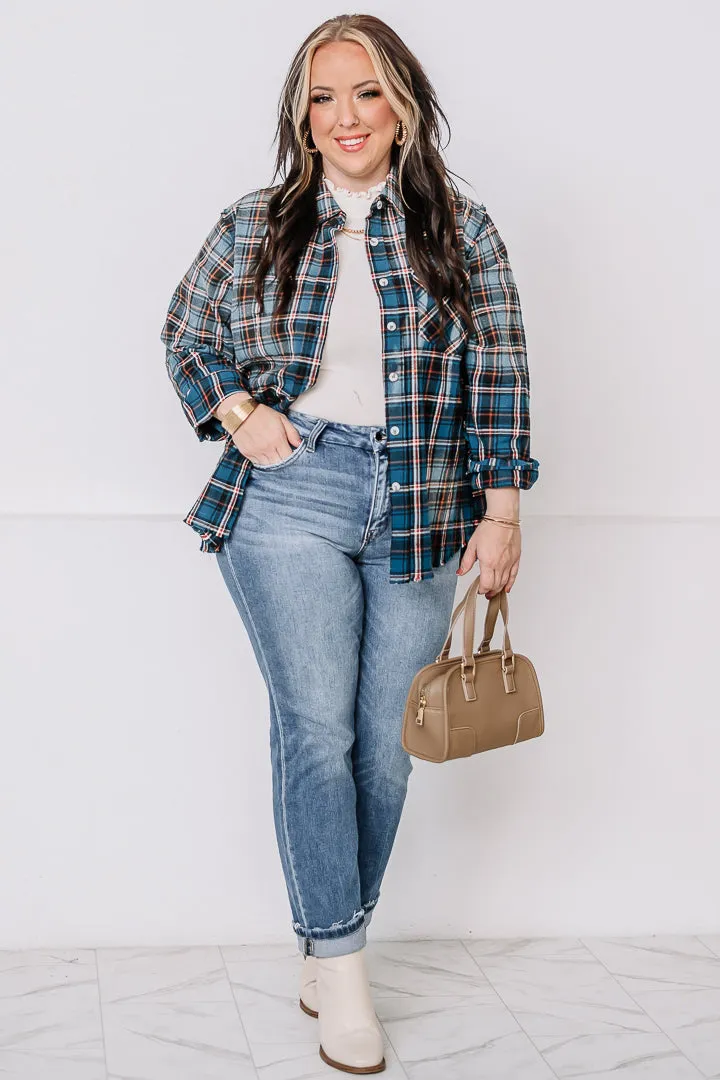 Better Off Bleached Plaid Top | Vintage Navy
