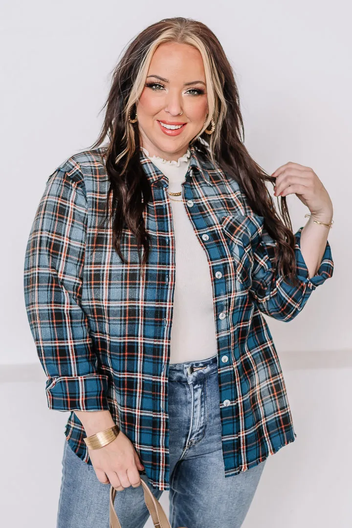Better Off Bleached Plaid Top | Vintage Navy