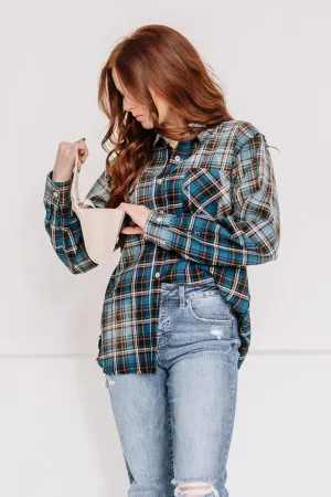 Better Off Bleached Plaid Top | Vintage Navy